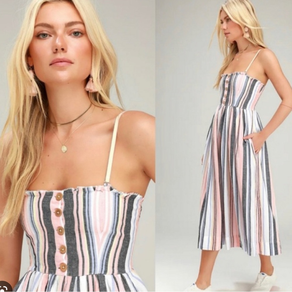 FREE PEOPLE Striped Lilah Sundress Detachable Straps Multicolor Lined Sz L 8-10